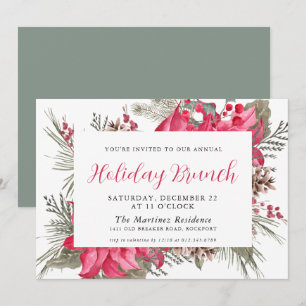 Invitación Elegante Brunch Botánico de Vacaciones de Poinsett