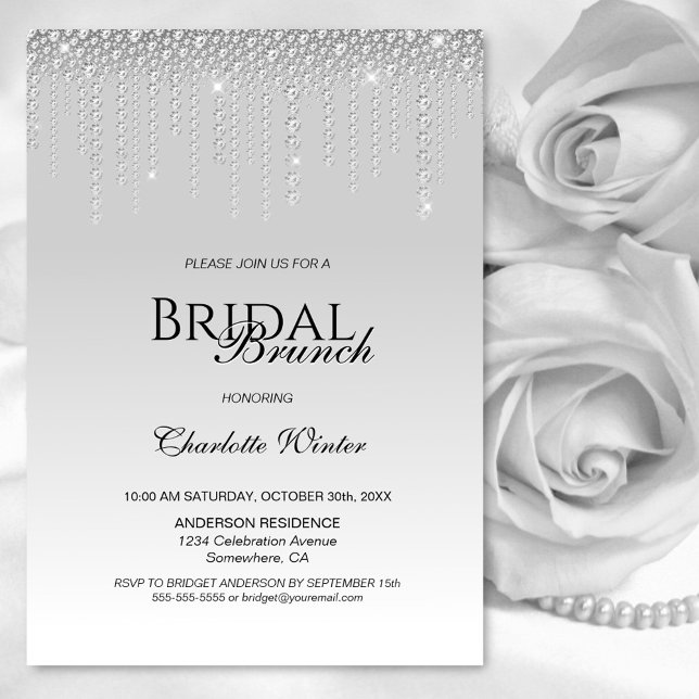 Invitación Elegante Brunch Bridal de Diamantes Plata (Subido por el creador)