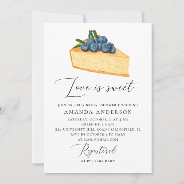 Invitación Elegante Brunch Bridal Shower | Postre dulce de pa (Anverso)