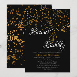 Invitación Elegante Brunch Bubbly Bridal Shower Gold Confetti