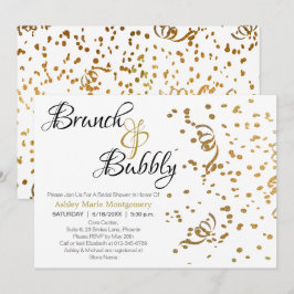 Invitación Elegante Brunch Bubbly Bridal Shower Gold Confetti