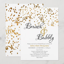 Invitación Elegante Brunch Bubbly Bridal Shower Gold Confetti