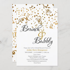Invitación Elegante Brunch Bubbly Bridal Shower Gold Confetti