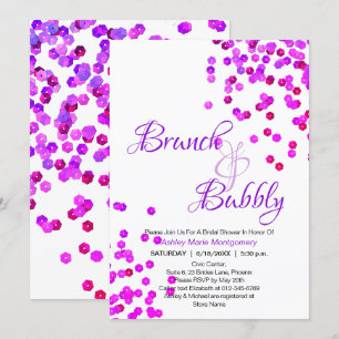 Invitación Elegante Brunch Bubbly Bridal Shower Purple Sequin