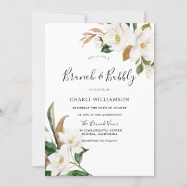 Invitación Elegante Brunch & Bubbly de novia floral blanca