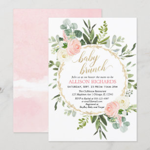 Invitación Elegante brunch chica de color dorado rosa