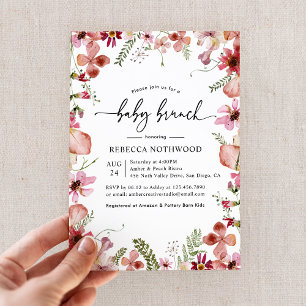Invitación Elegante Brunch De Agua Rosa Floral Bebé