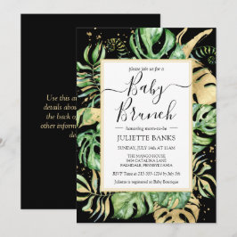 Invitación Elegante brunch de Baby Shower negro tropical