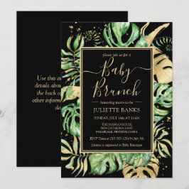 Invitación Elegante brunch de Baby Shower negro tropical