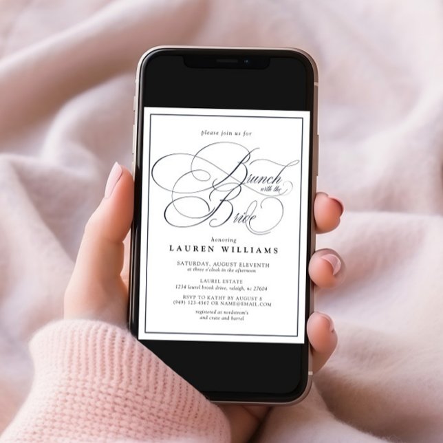 Invitación Elegante Brunch de caligrafía azul de la marina co (Subido por el creador)