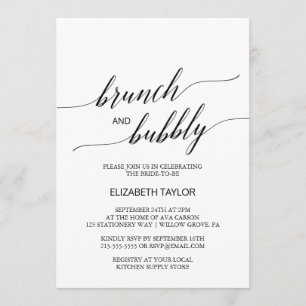 Invitación Elegante Brunch de caligrafía negra y burbujeante