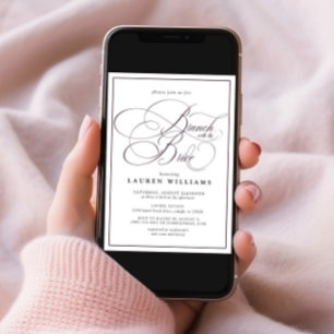 Invitación Elegante Brunch De Caligrafía Púrpura De Pluma Con
