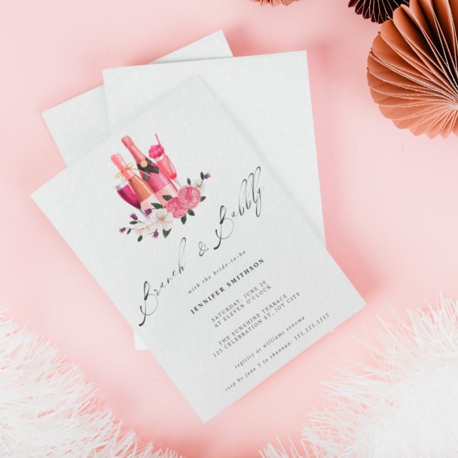 Invitación Elegante Brunch de caligrafía rosa Bubbly Bridal (Subido por el creador)