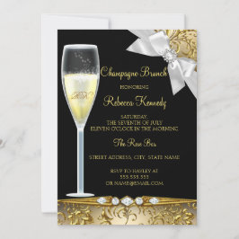 Invitación Elegante brunch de champán blanco de oro negro