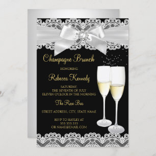 Invitación Elegante brunch de champán blanco negro invitado