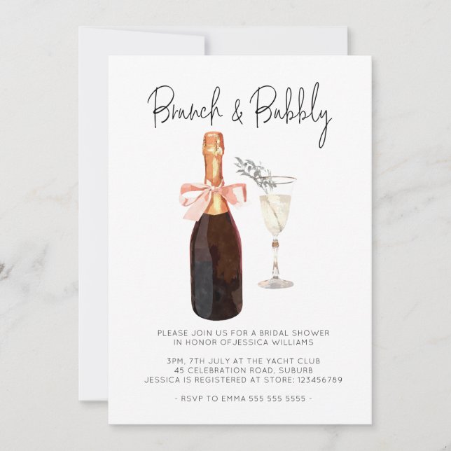 Invitación Elegante Brunch de champán y ducha Bubbly Bridal (Anverso)