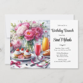 Invitación Elegante Brunch de cumpleaños con flores de Peony