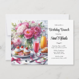 Invitación Elegante Brunch de cumpleaños con flores de Peony