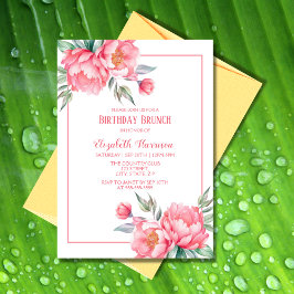 Invitación Elegante brunch de cumpleaños con peones rosados