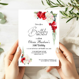 Invitación Elegante Brunch de cumpleaños floral de rosa blanc