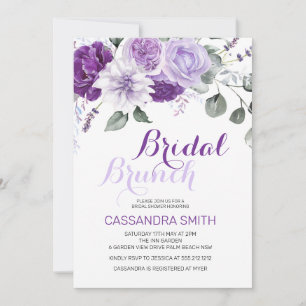 Invitación Elegante Brunch de Desayuno Nupcial Floral Violeta