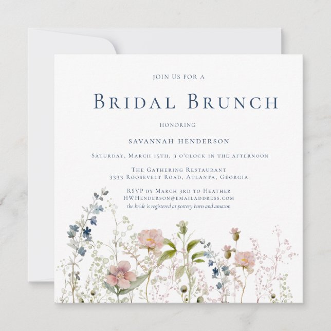 Invitación Elegante Brunch de ducha de flores silvestres (Anverso)