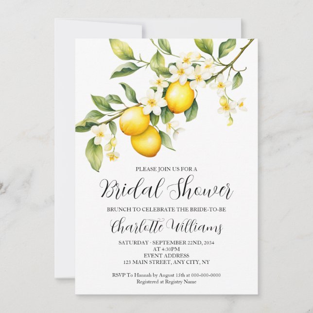 Invitación Elegante Brunch de ducha de novia con tema de limó (Anverso)
