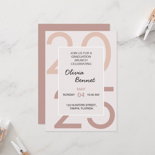 Invitación Elegante Brunch De Graduación De Desayuno Para Ell (Anverso/Reverso In Situ)