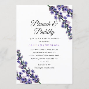 Invitación Elegante Brunch de Lavanda y ducha Bubbly Bridal