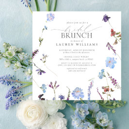 Invitación Elegante brunch de novia con flores azules