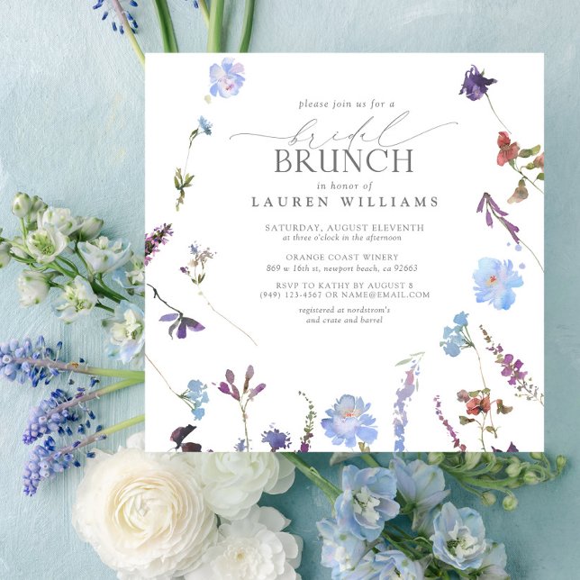 Invitación Elegante brunch de novia con flores azules (Subido por el creador)