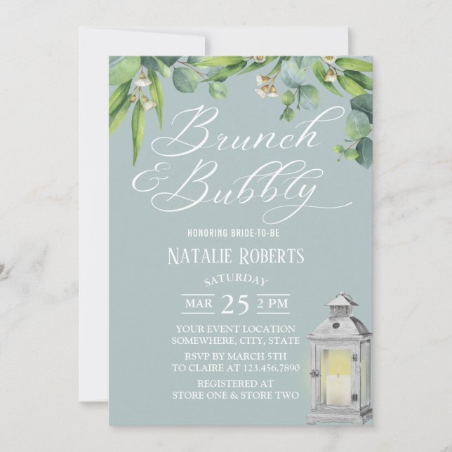 Invitación Elegante Brunch de novia con linterna blanca y fol (Anverso)