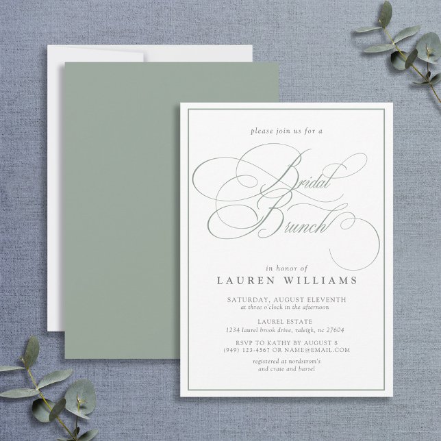 Invitación Elegante brunch de novia de la caligrafía verde sa (Subido por el creador)