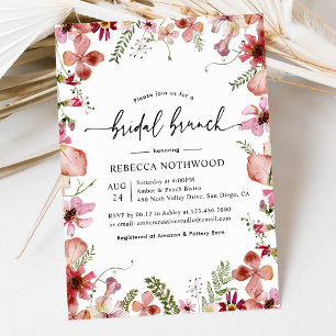 Invitación Elegante Brunch de novia floral color de agua rosa
