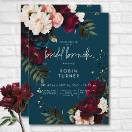Invitación Elegante Brunch de novias con flores azules y borg