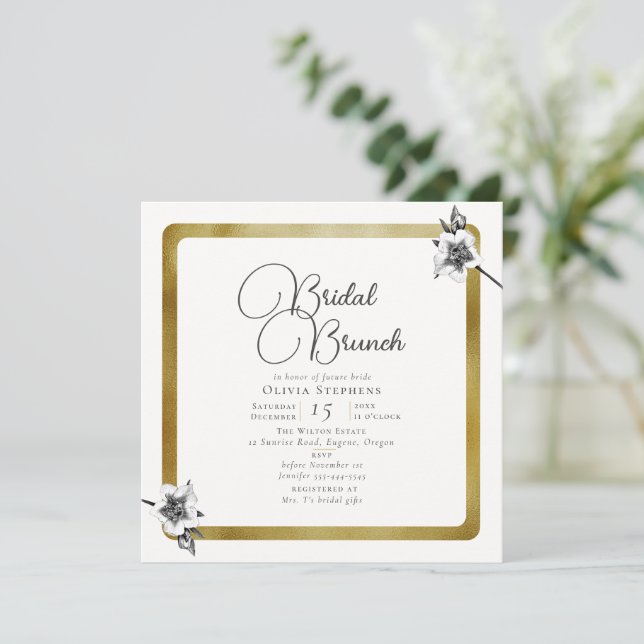 Invitación Elegante Brunch de Novias Modernas Rosa Dorado de  (Anverso de pie)