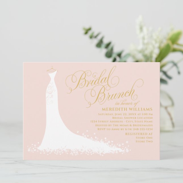 Invitación Elegante brunch de novias Rubor y Boda de oro (Anverso de pie)