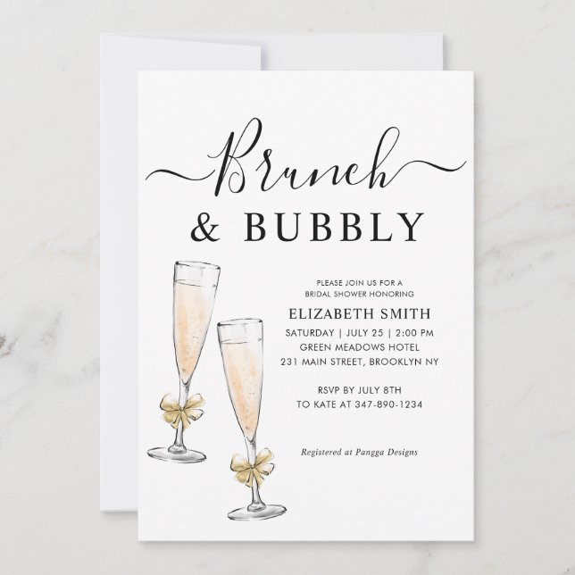 Invitación Elegante Brunch de oro de Moda y ducha Bubbly Brid (Anverso)