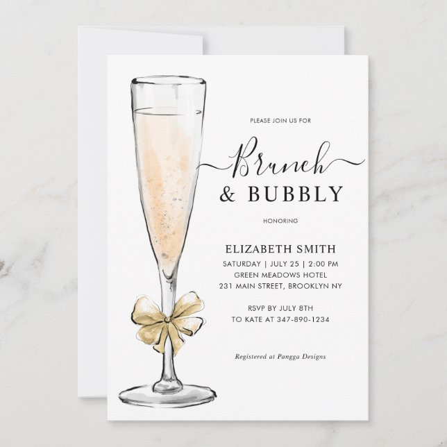 Invitación Elegante Brunch de oro de Moda y ducha Bubbly Brid (Anverso)