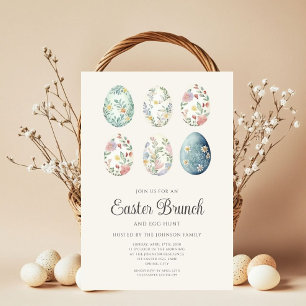 Invitación Elegante Brunch de Pascua de Huevos Florales