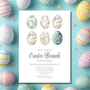 Invitación Elegante Brunch de Pascua de Huevos Florales