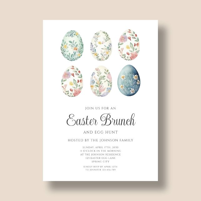 Invitación Elegante Brunch de Pascua de Huevos Florales (Elegant Floral Eggs Easter Brunch Invitation)