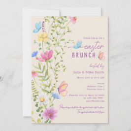 Invitación Elegante Brunch de Pascua de Mariposa de Flor Silv