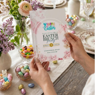 Invitación Elegante Brunch de Pascua Floral Rosa   Jardín de 