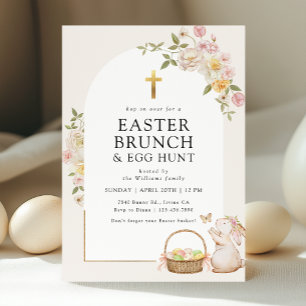 Invitación Elegante Brunch de Pascua Floral y caza de huevos