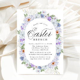 Invitación Elegante brunch de Pascua morado y floral azul