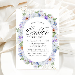 Invitación Elegante brunch de Pascua morado y floral azul