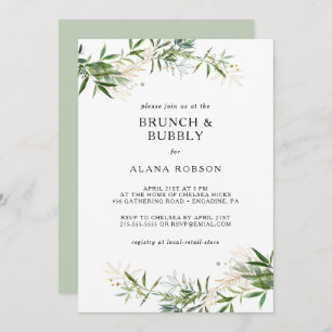 Invitación Elegante Brunch de vegetación de oliva y ducha de