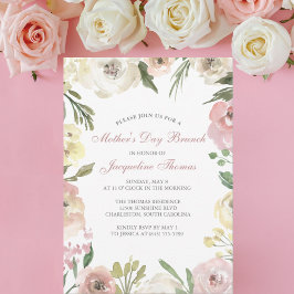 Invitación Elegante brunch del Día de la Madre con Flora Rosa
