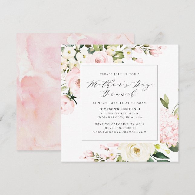 Invitación Elegante brunch del Día de la Madre con flores de  (Anverso / Reverso)